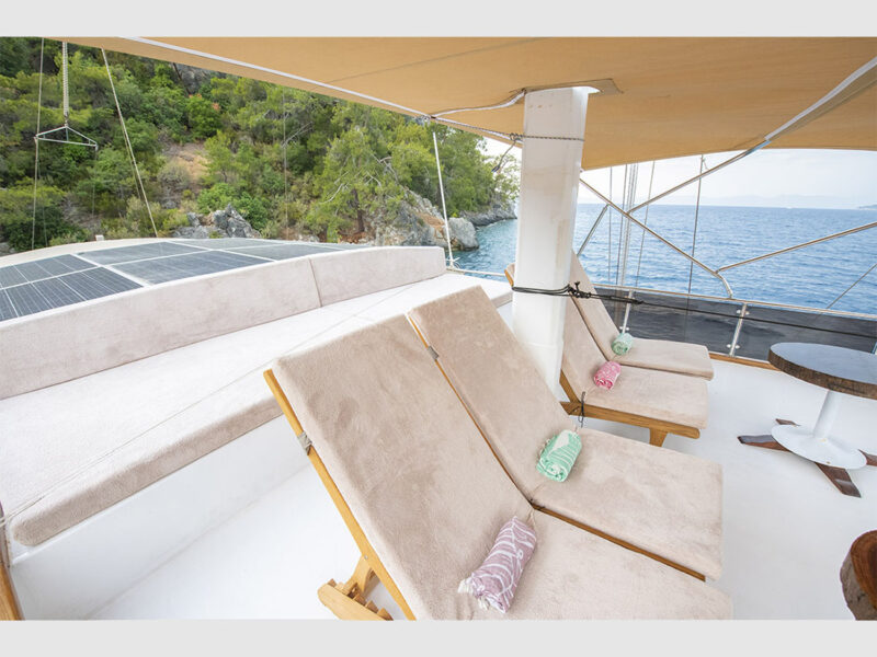 Afilli Gulet outdoor upper deck lounge area