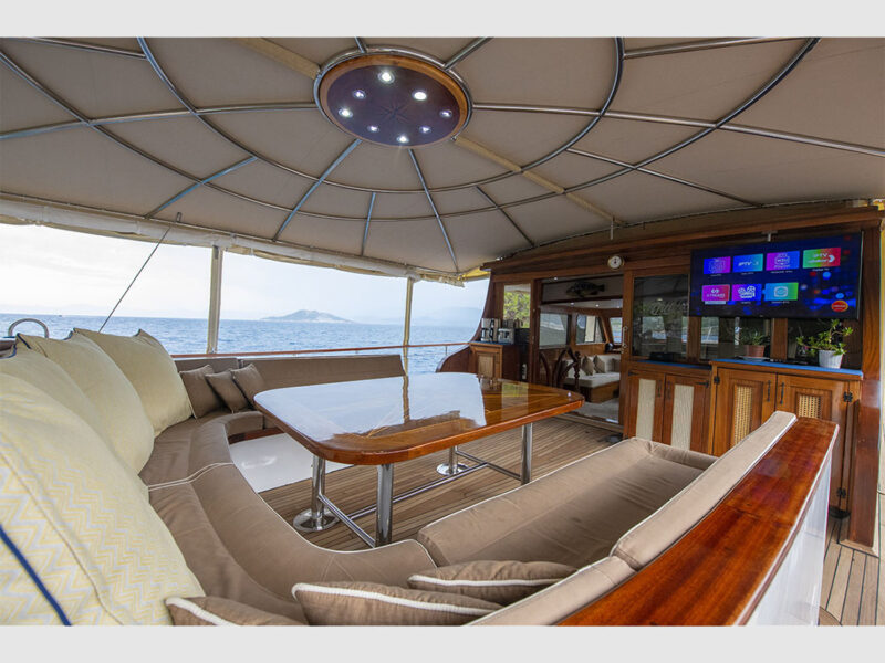 Afilli Gulet outdoor aft deck seating with TV