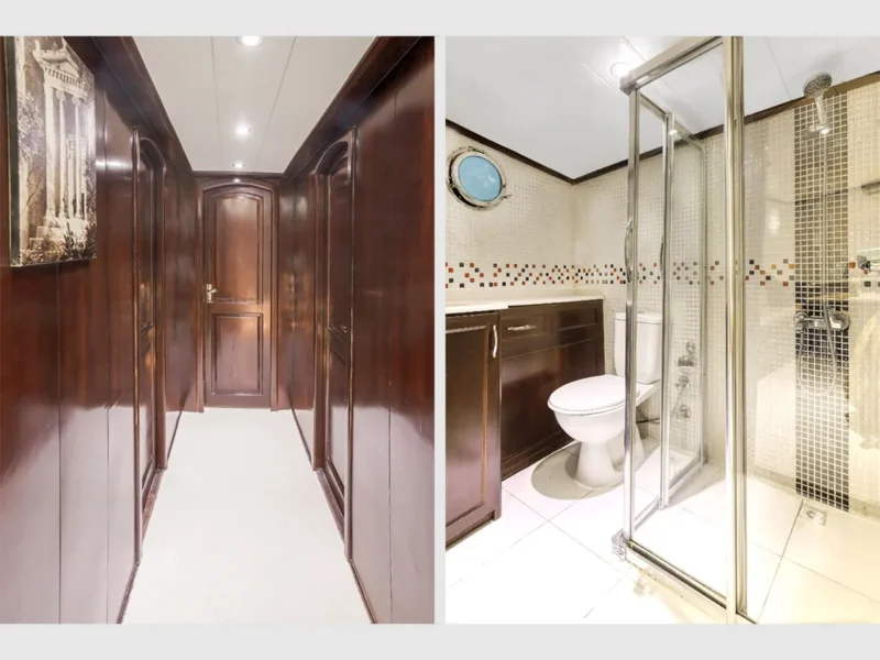 Hasay gulet interior lower deck corridor and bathroom