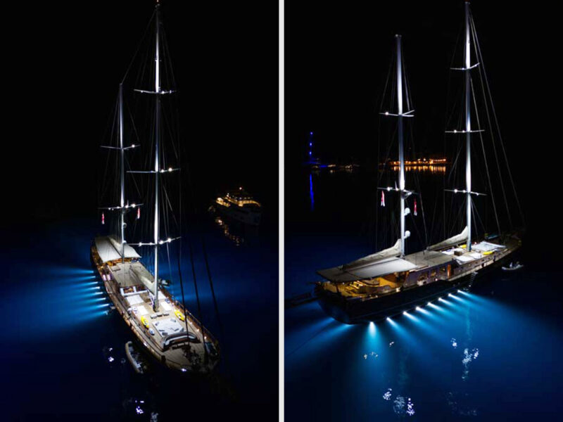 Gulet La Bella Vita Underwater Lights at Night