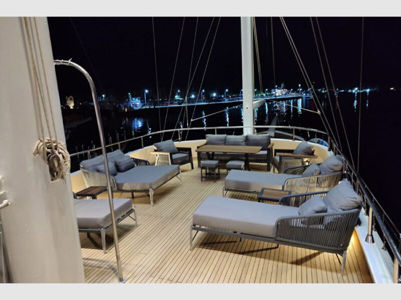 Sarayli-1 gulet exterior upper deck (flybridge) at night
