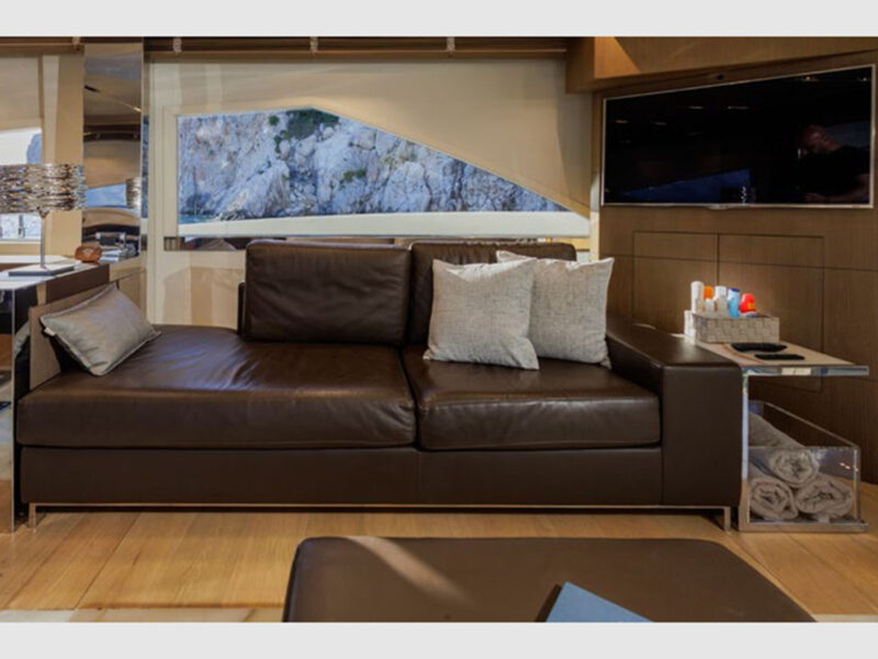 MY Why Not Dominator 780S charter yacht indoor saloon leather sofa