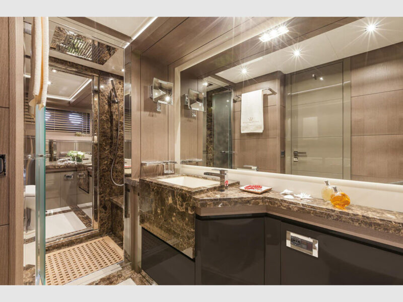 MY Why Not Dominator 780S charter yacht indoor master cabin bathroom