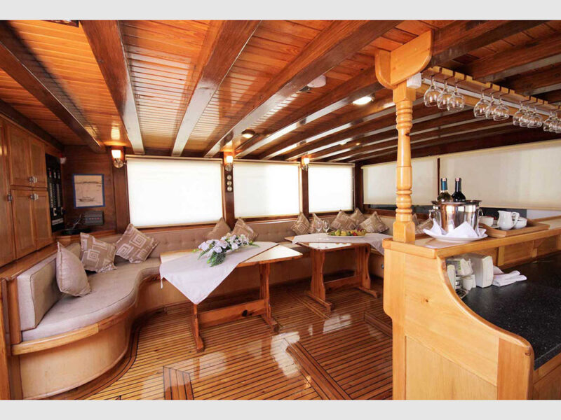 Rhodes blue cruise gulet indoor saloon