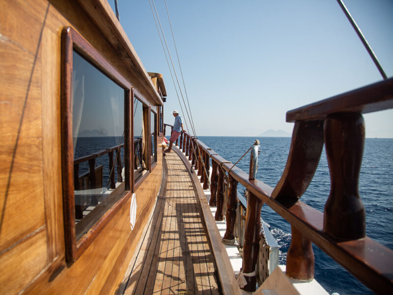 Rhodes blue cruise gulet outdoor side deck