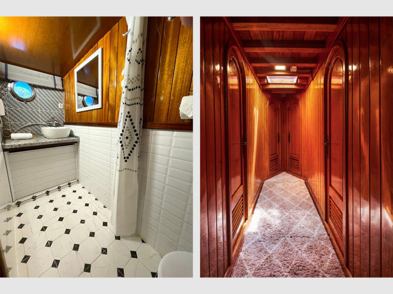Gideon gulet Croatia charter yacht indoor bathroom and hallway