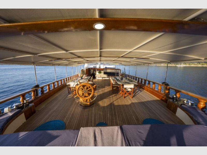 Holiday 10 charter gulet outdoor aft deck view from lounge area