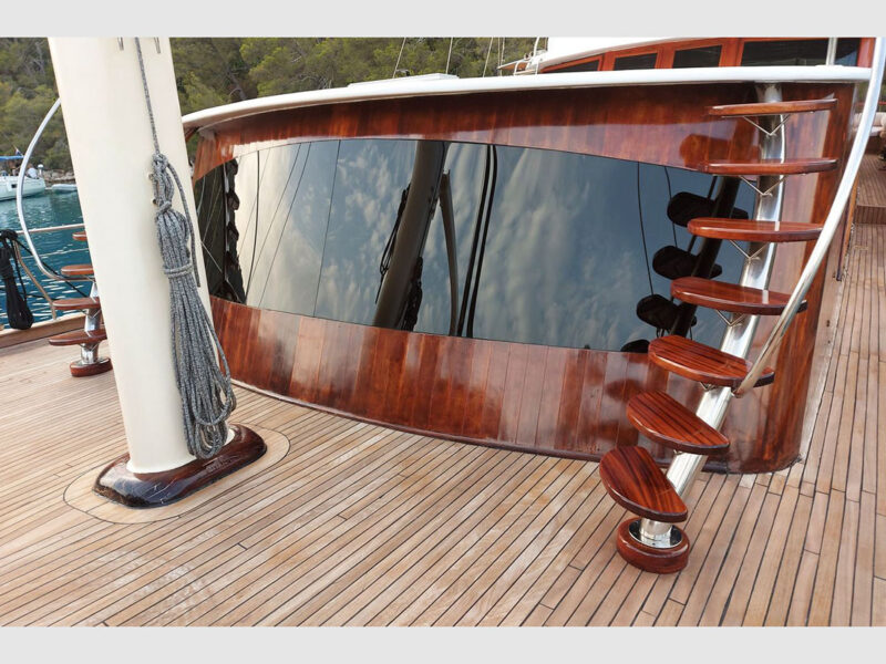 Phoenix Bronze charter gulet outdoor foredeck stairs to upper deck