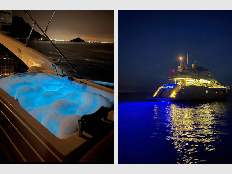 Viva Lola charter yacht deck jacuzzi and underwater lighting