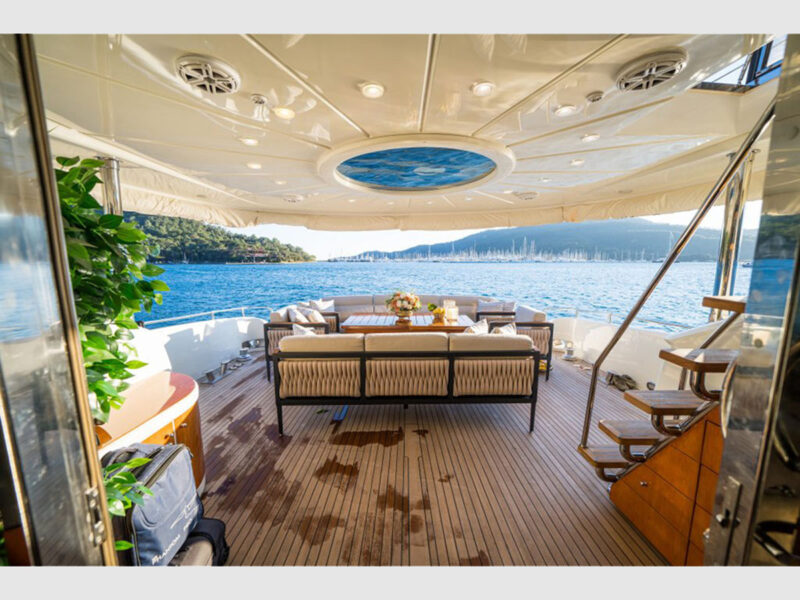 Viva Lola charter yacht outdoor aft deck view from saloon
