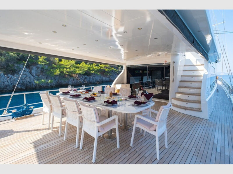 Esma Sultan gulet outdoor aft deck dining table