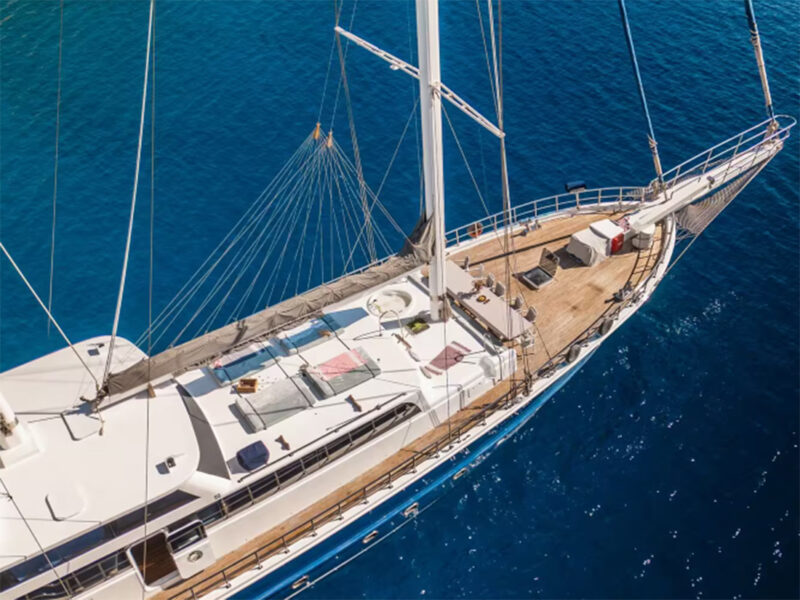 Esma Sultan gulet fore deck drone shot