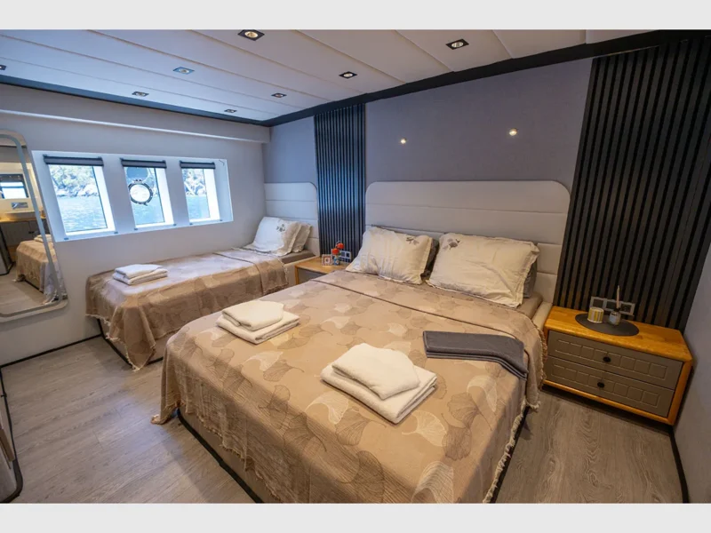 Akya-S trawler charter yacht interior master cabin