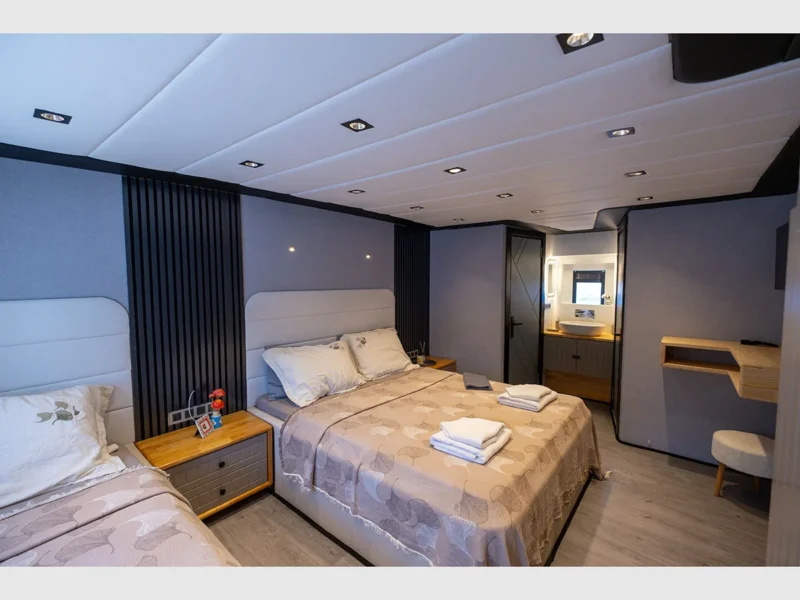 Akya-S trawler charter yacht interior master cabin