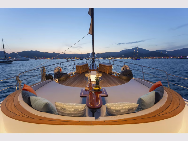 Diva Deniz gulet outdoor fore deck lounge area