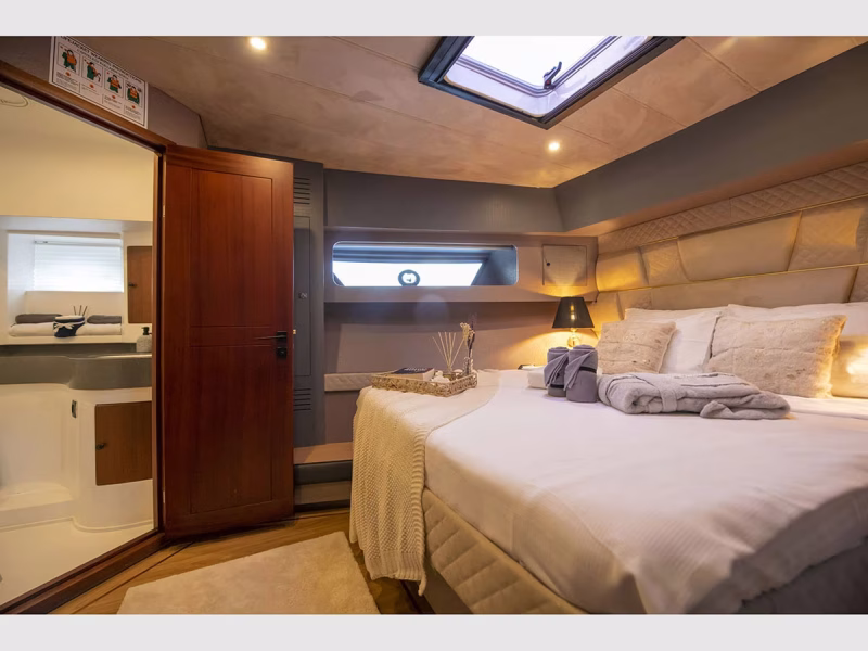 Golden Blue motor yacht interior master cabin