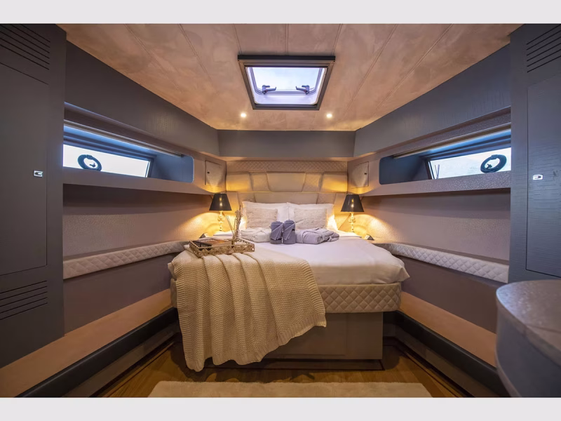 Golden Blue motor yacht interior master cabin