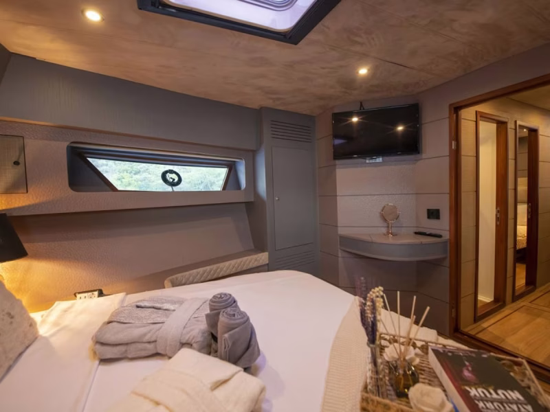 Golden Blue motor yacht interior master cabin