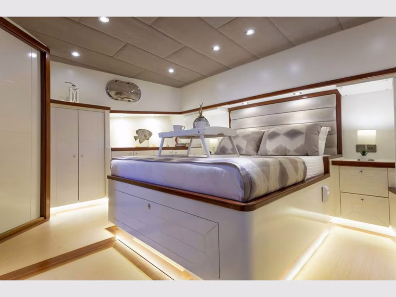 Grand Sailor gulet interior forward master cabin wide angle