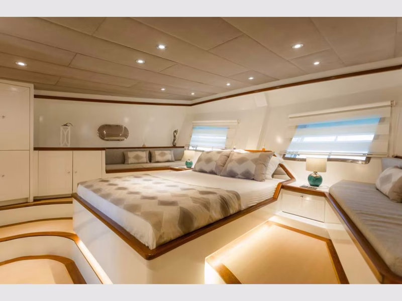 Grand Sailor gulet interior aft master cabin wide angle