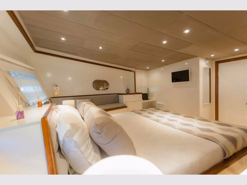 Grand Sailor gulet interior aft master cabin wide angle