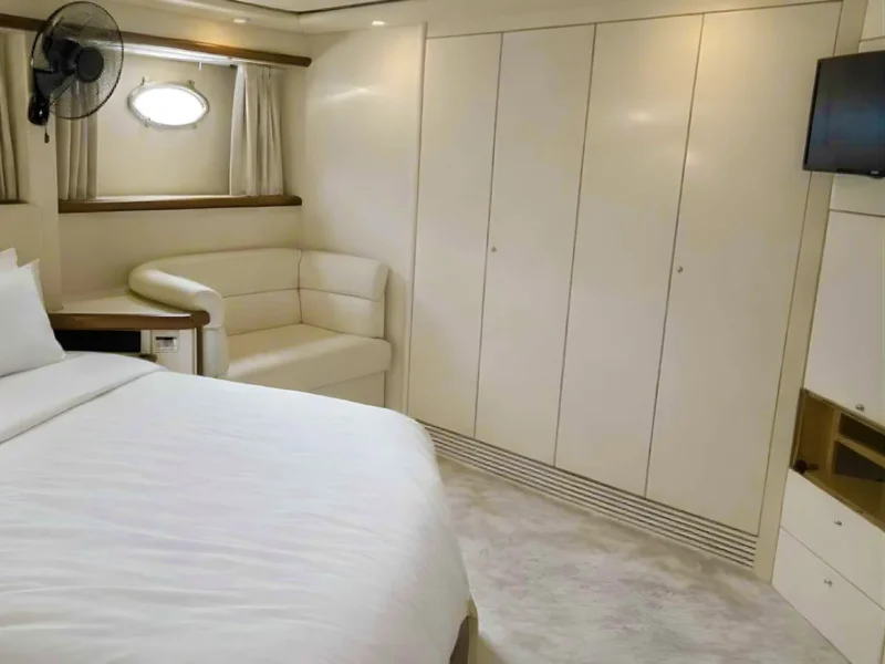 Sunseeker Manhattan 74 motor yacht Radiant interior master cabin sofa and wardrobe