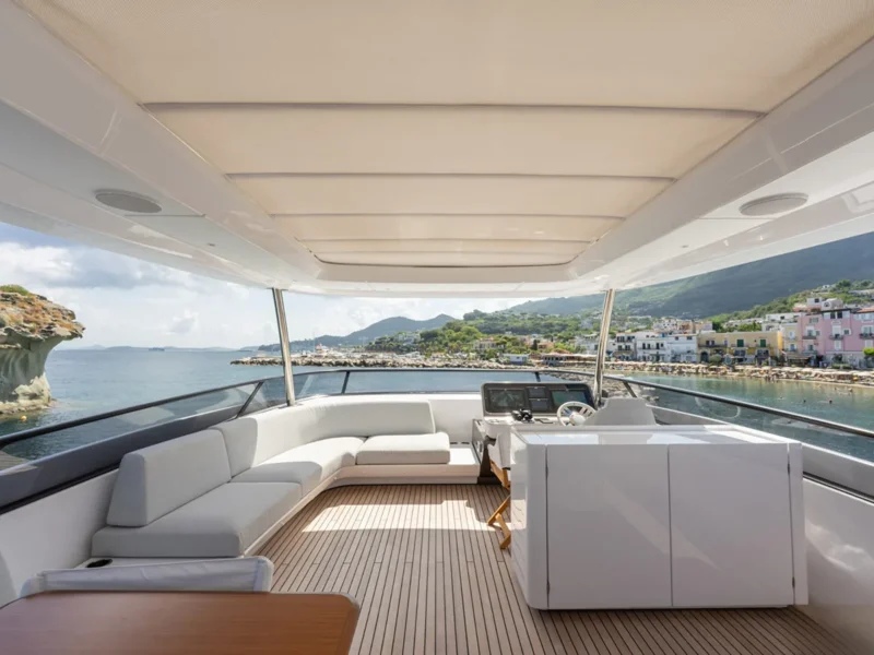 Angelo Azimut Grande 26 charter motor yacht outdoor upper deck lounge area and wheel house
