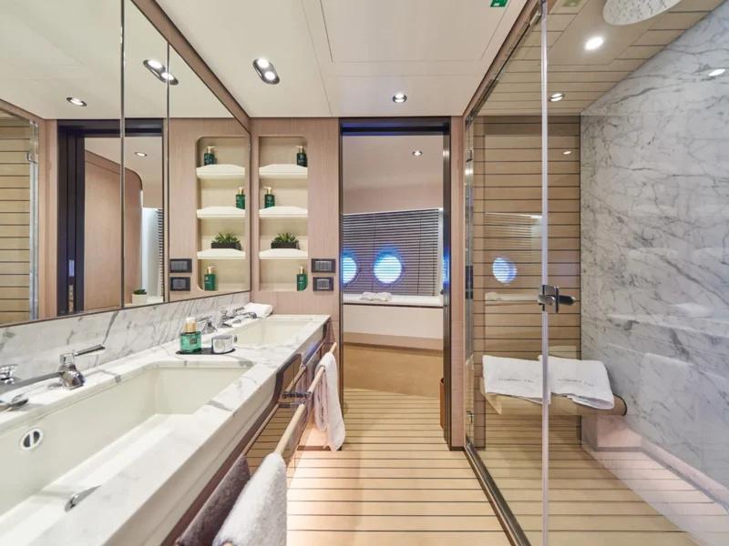 Angelo Azimut Grande 26 charter motor yacht interior master cabin bathroom