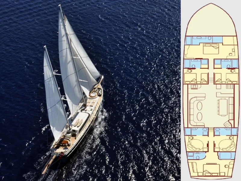 Dolce Mare gulet charter yacht deck plan layout