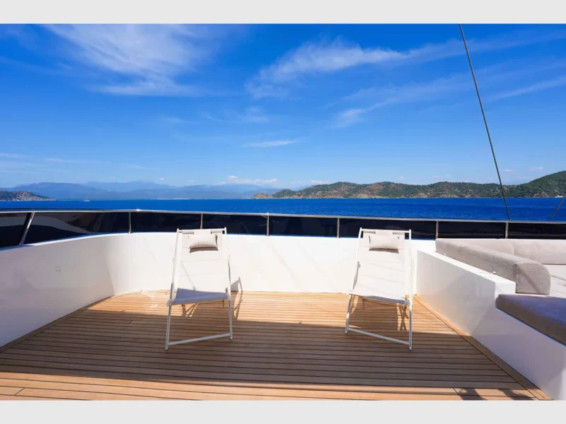 King of The Sea gulet luxury charter yacht outdoor upper deck sunbeds
