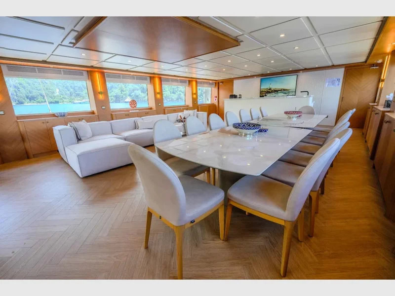 King of The Sea gulet luxury charter yacht interior saloon dining table