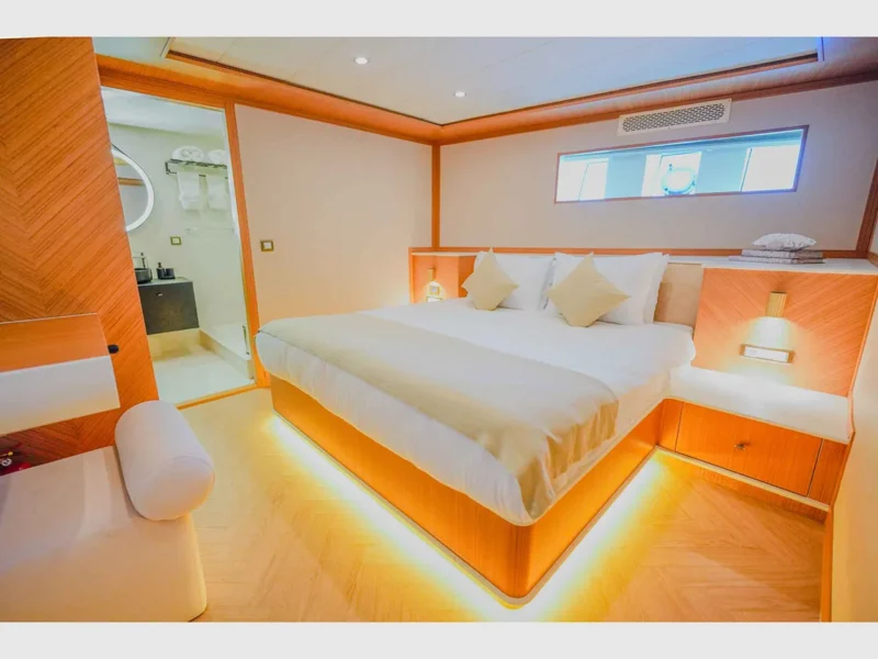 King of The Sea gulet luxury charter yacht interior double cabin 1 wide angle