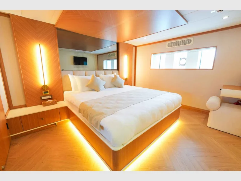 King of The Sea gulet luxury charter yacht interior double cabin 2 wide angle