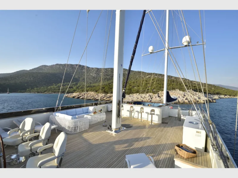 Meira motorsailer charter yacht outdoor sundeck wide angle