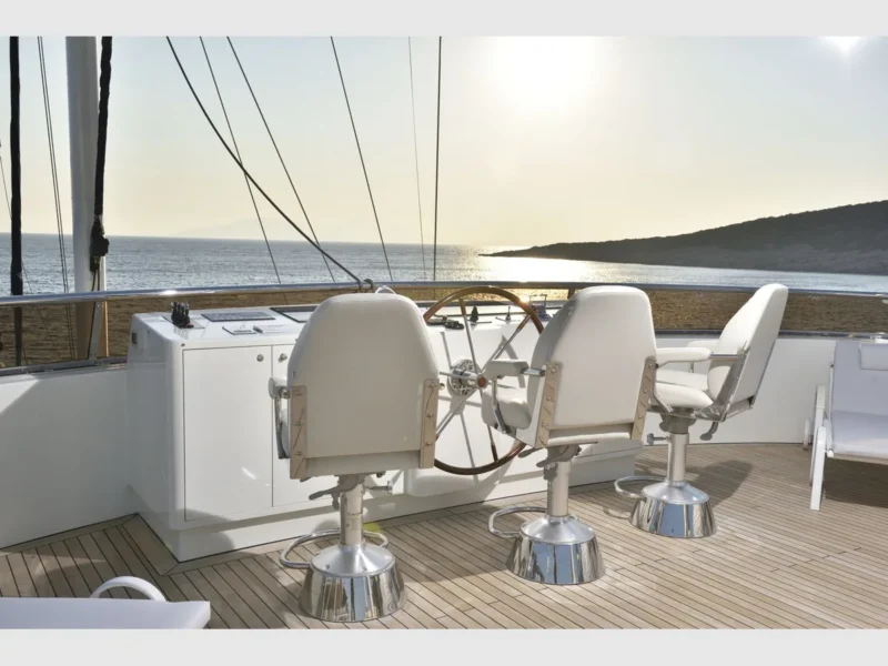 Meira motorsailer charter yacht outdoor sundeck wheel house