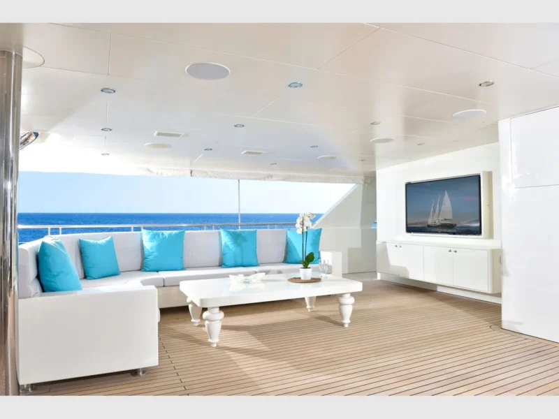 Meira motorsailer charter yacht outdoor main deck lounge area