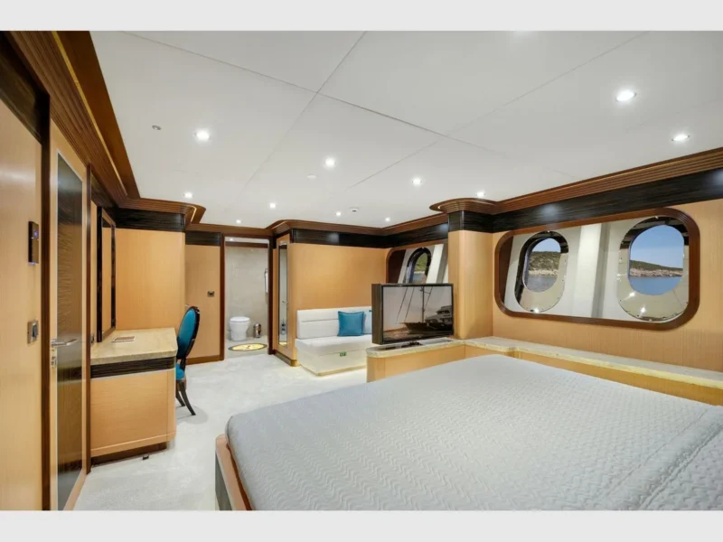 Meira motorsailer charter yacht interior VIP cabin