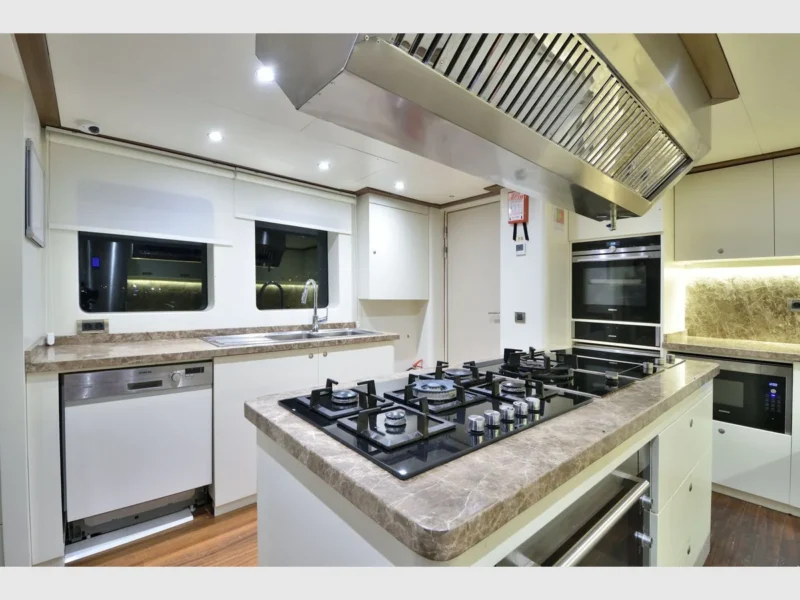 Meira motorsailer charter yacht interior galley