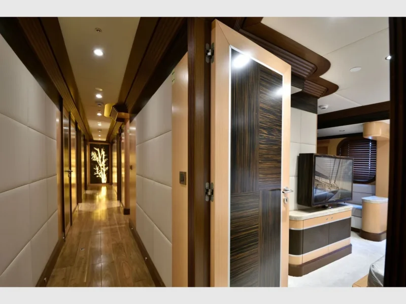 Meira motorsailer charter yacht interior lower deck corridor