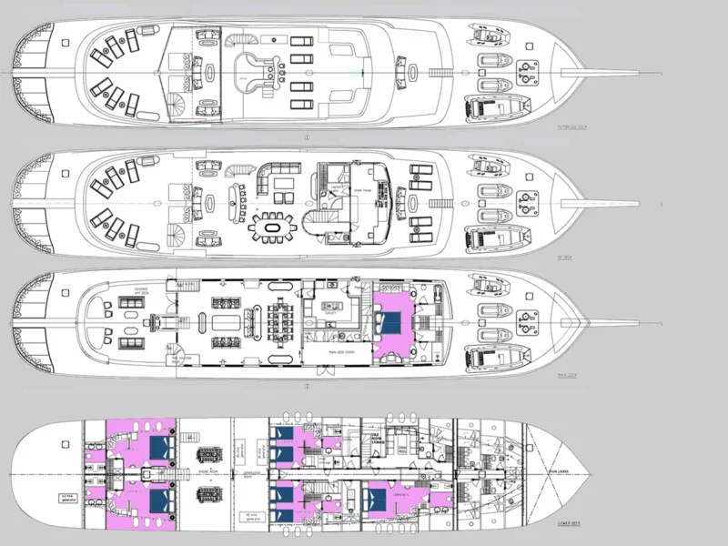 Meira motorsailer charter yacht deck plan layout