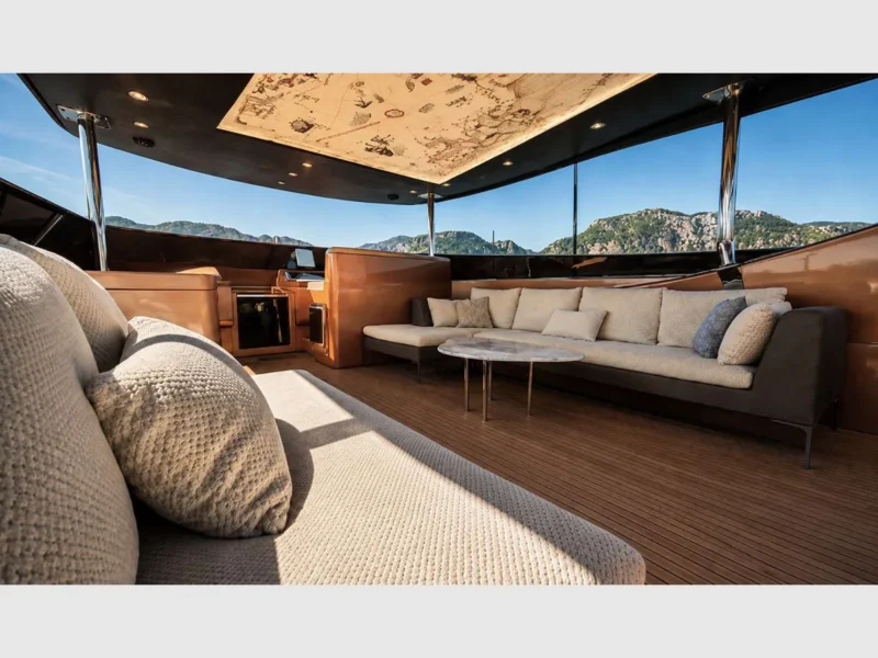 Admiral 115 Poseidon charter motor yacht outdoor upper deck lounge area