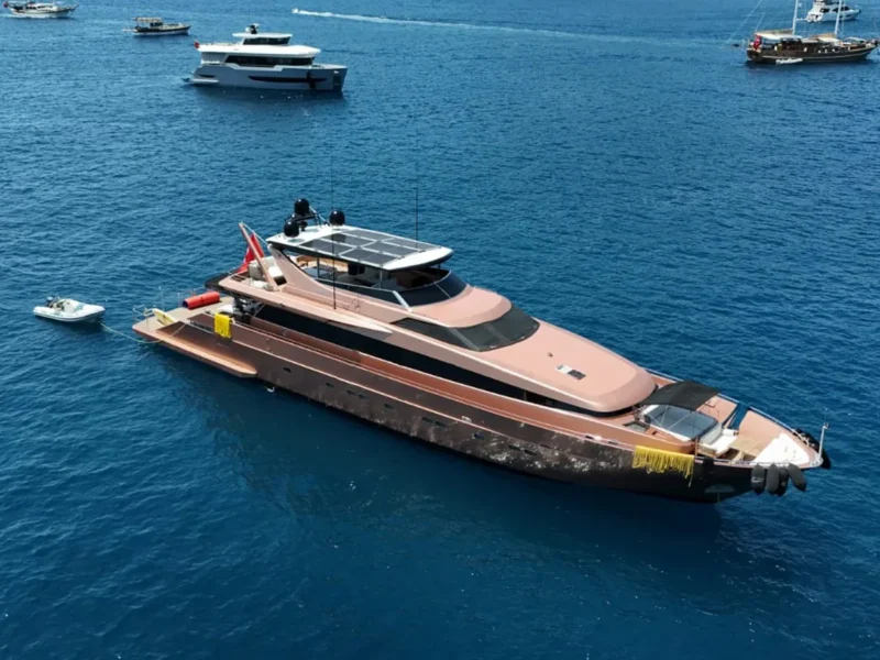 Admiral 115 Poseidon charter motor yacht drone shot