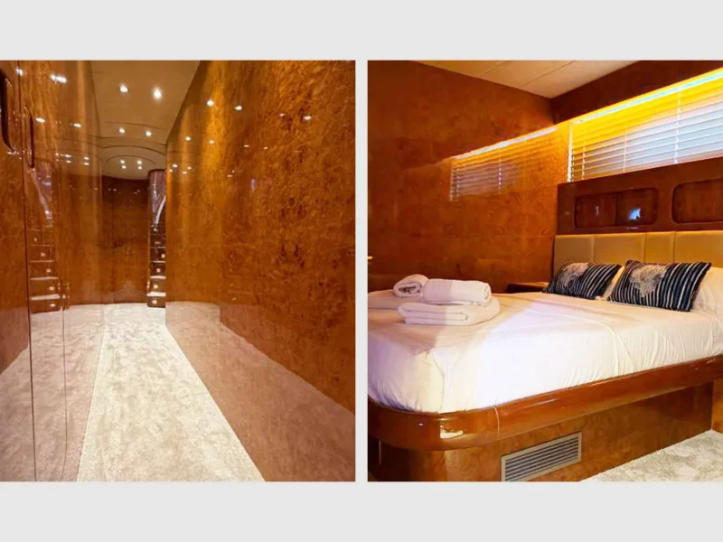 Admiral 115 Poseidon charter motor yacht interior lower deck corridor