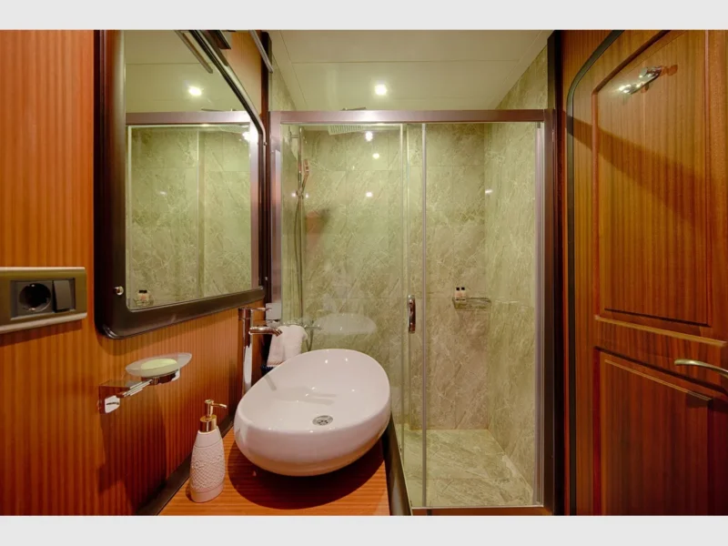 Queen of Salmakis gulet interior aft master cabin bathroom