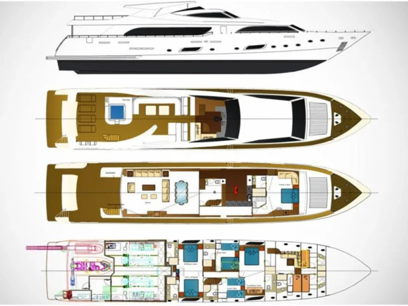 Panfeliss motoryat kiralık lüks yat güverte planı layout