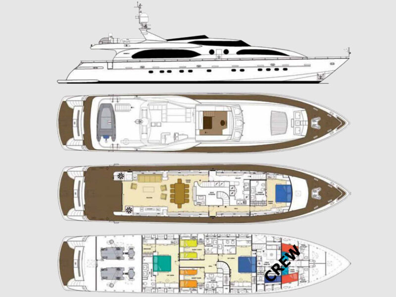 Sanref Falcon 115 motoryat güverte planı kabin dağılımı