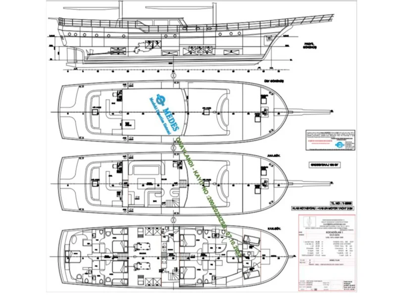 Kocaoğlan-1 gulet güverte planı kabin dağılımı teknik çizim