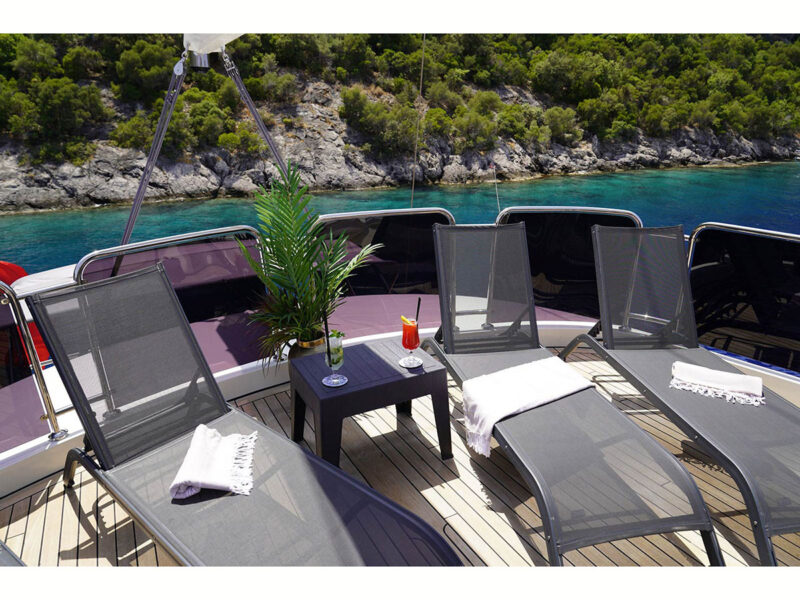 Queen of Makri outdoor upper deck sunbeds