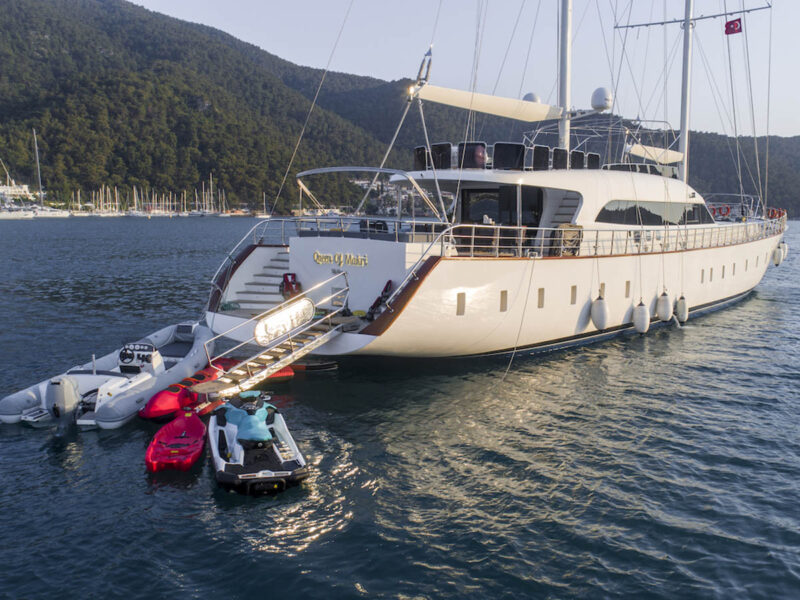 Queen of Makri exterior aft platform with water toys