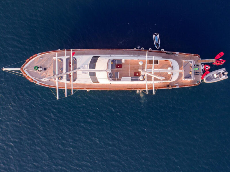 Queen of Makri exterior drone shot from top
